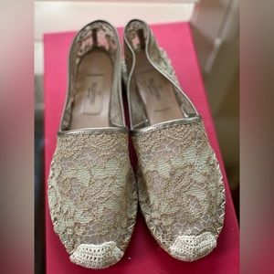 Valentino Gold Floral Lace Espadrille